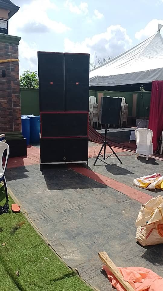 DJ VOKA equipment set up for a wedding event in Benin City